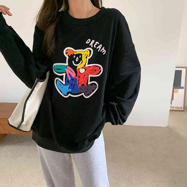 

hoodies ytx267 lazy style loose around the neck women's sweaters, Black
