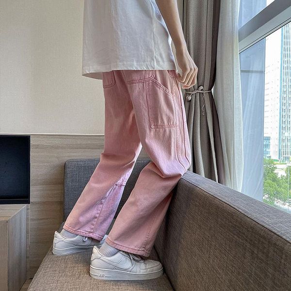 

men's jeans summer wide-leg fashion baggy pocket men streetwear loose hip-hop straight-leg denim trousers mens s-3xl, Blue