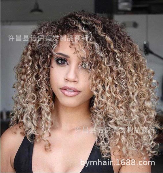 

curly women's gradient small wig headgear, Black;brown