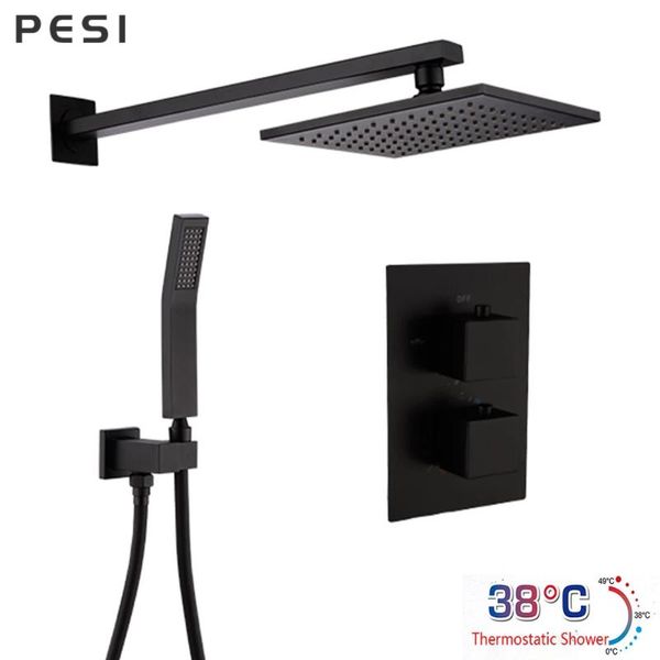 

solid brass valve concealed thermostat trim with two-way volume control kit alba matte black thermostatic rain shower. bathroom shower sets
