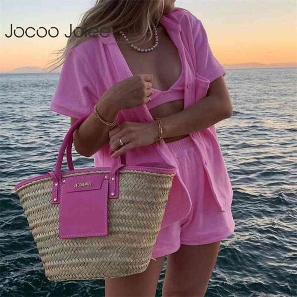 

women summer casual solid beach pocket buttons tracksuit two pieces set polo neck and mini loose shorts 210416, White