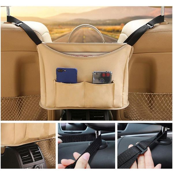 

car organizer net pocket multi-function easy access faux leather seat for