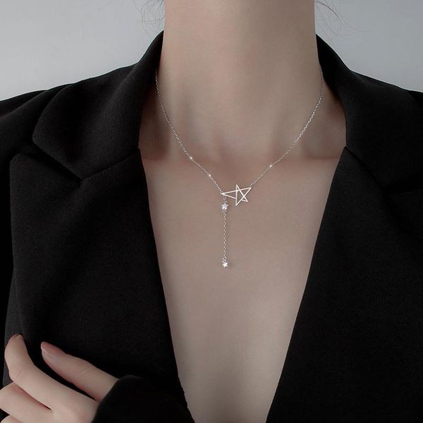 

chains star tassel dainty clavicle chain 925 sterling silver pendant necklace for women fashion aesthetic jewelry girlfriend gifts