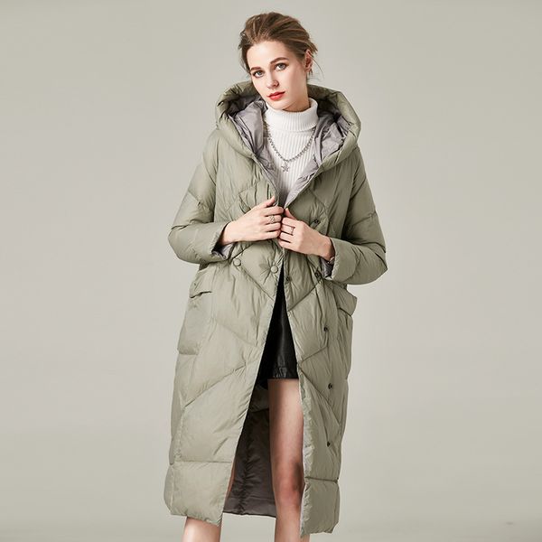 

down jacket women's medium long light loose hooded 2021 90 autumn and winter women, Black