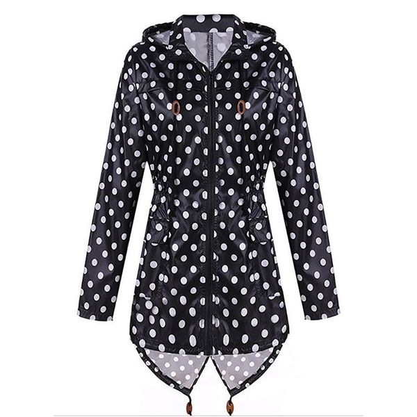 

women's trench coats 2021 europe and the united states long sleeve loose waist jacket polka dot windbreaker, Tan;black