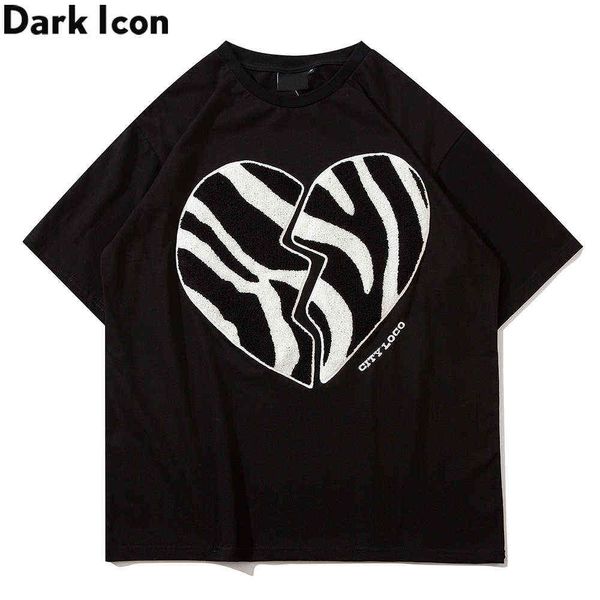 Zebra Heart Streetwear T-shirt da uomo girocollo in cotone Magliette da uomo Top maschile Nero Bianco 210603