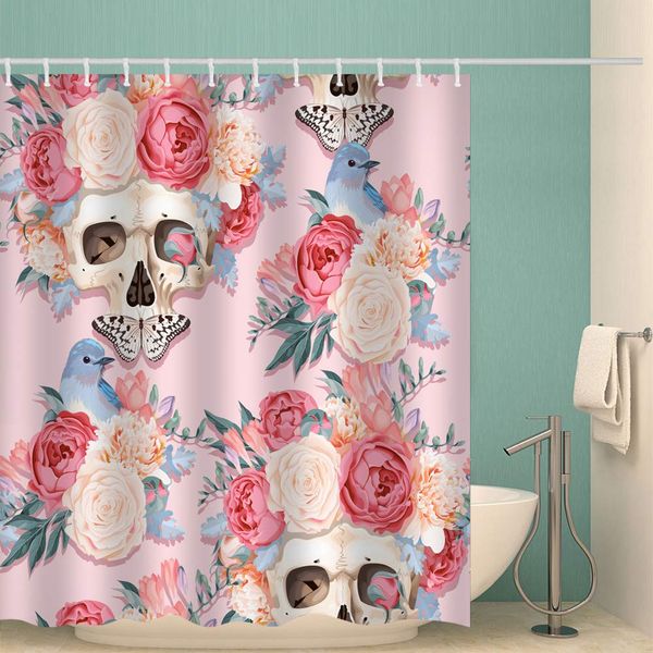 

fabric shower curtain beautiful flowers with skull butterfly pink yellow flowers blue birds home decor machine washable shower