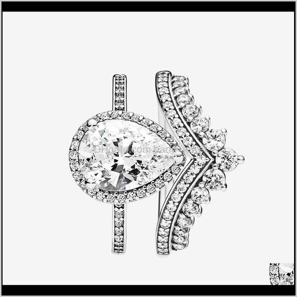 

princess wish ring & teardrop rings set fashion 925 sterling silver women wedding jewelry cz diamond ring with original box siyny rexrd, Slivery;golden