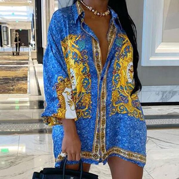 

women's blouses & shirts lapel casual shirt women chic printed, White