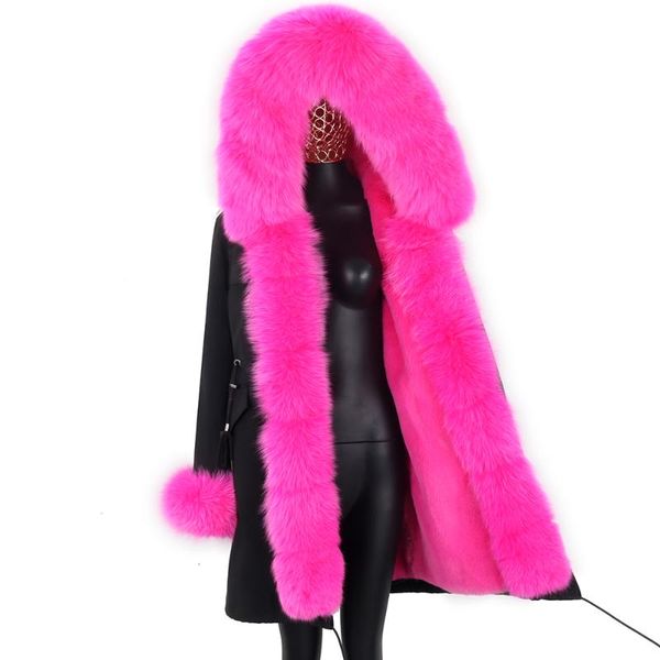 

women's fur & faux 2021 winter lining women parka natural real raccoon collar park jacket detachable, Black
