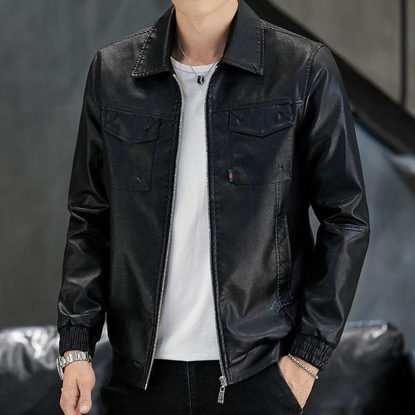 

men's jackets spring korean version of the trendy jacket leather gown lapel locomotive pew casual slim sports 7l9k, Black;brown