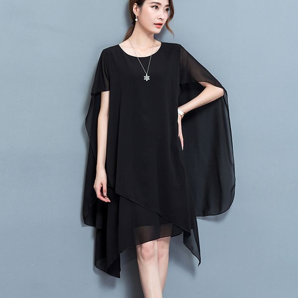 

shintimes korean version fashion women dress cape cloak chiffon dresses 2021 summer l-5xl plus size black dress vestido mujer, Black;gray