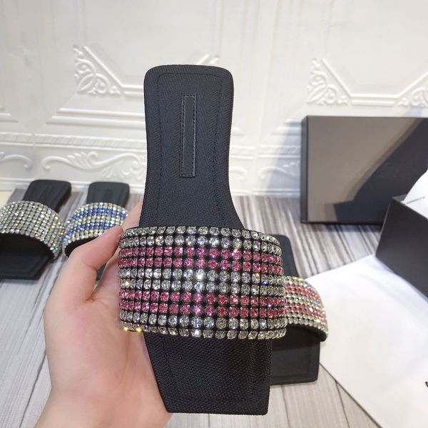 

2021 luxury designer anya crystal slippers leather rubber square toe soft, simple, high-quality fashion women's sandals, Black