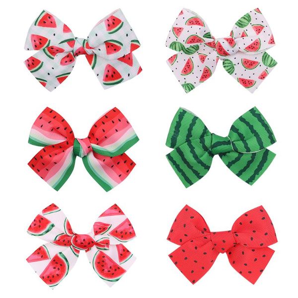 

hair accessories 1piece summer watermelon printing bows with clips satin bowknots for girl hairpin christmas elements, Slivery;white