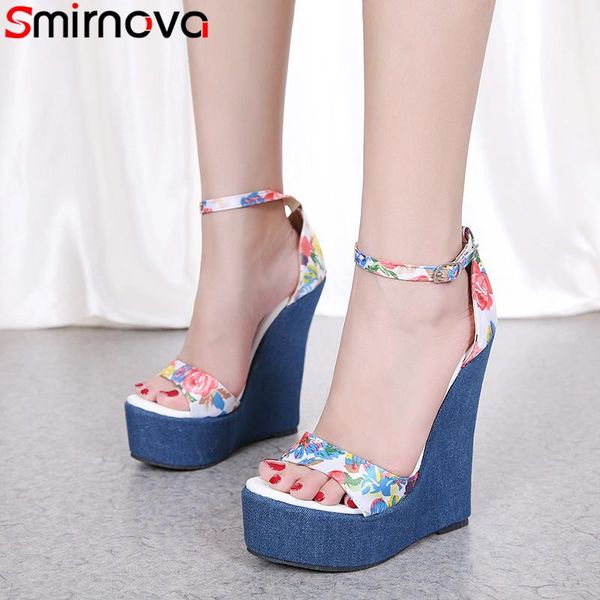 

smirnova 2021 summer sandals buckle platform wedges shoes elegant prom wedding high heels classic women, Black