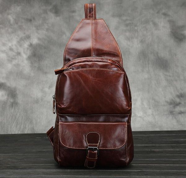 

backpack men oil wax genuine leaher chest shoulder bag travel belt buckle vintage high capacity cowhide sling rucksack