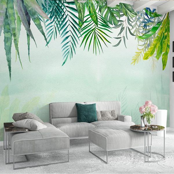 

wallpapers nordic simple small fresh green leaves po 3d mural painting living room tv background wall home decor cloth