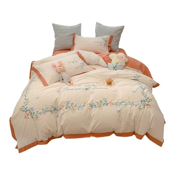 

bedding sets 100% cotton home set floral flower embroidery soft breathable four pieces b2