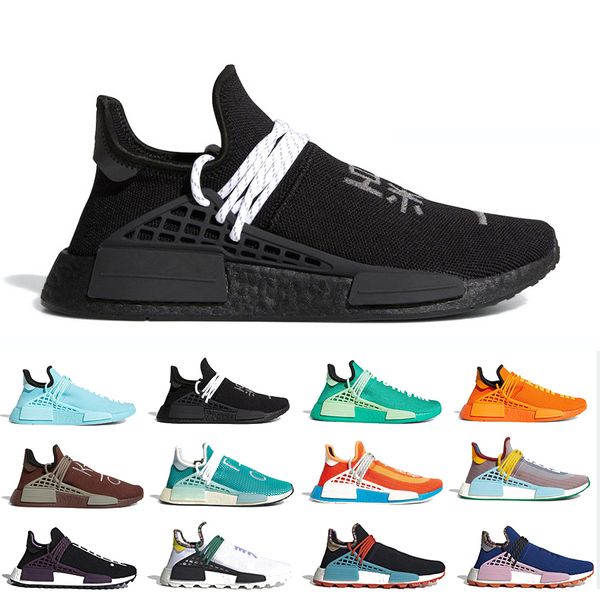

2022 pharrell williams pw nmd human running shoes race hu size 36-45 bright black white sport extra eye orange sun glow white yellow trainer