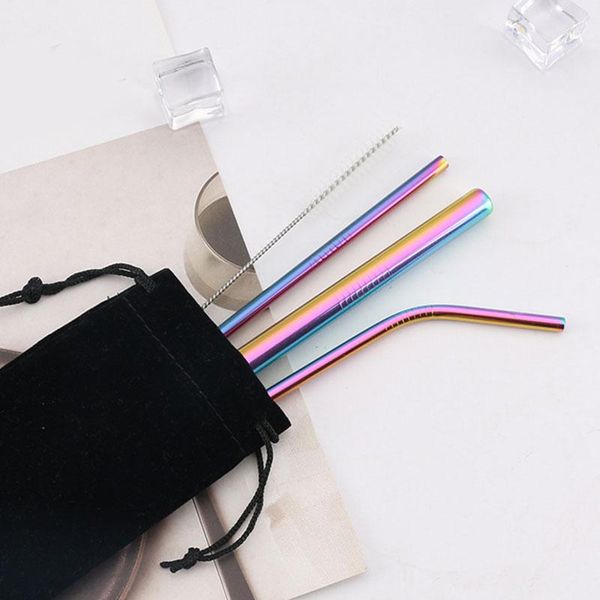 

drinking straws 5pcs fruit juice milk tea reusable stainless steel straw rainbow