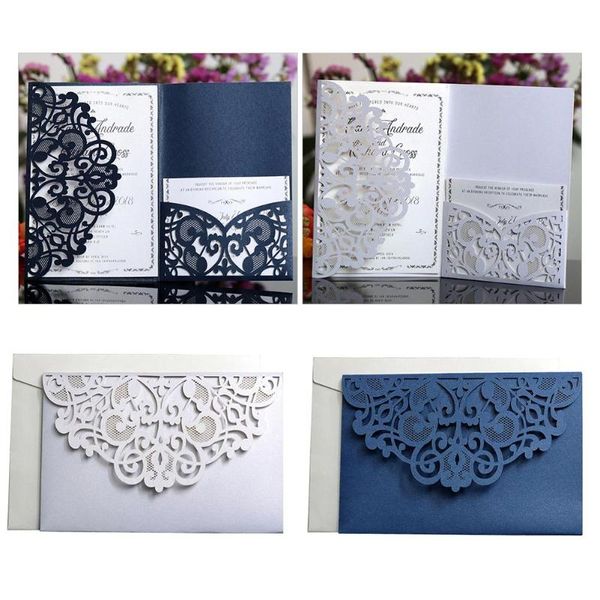 

greeting cards 10pcs european style laser cut wedding invitations tri-fold lace business party decor holiday