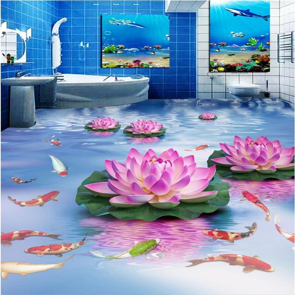 

wallpapers wellyu custom floor nonwoven fabric wallpaper beautiful lotus flower water carp toilet bedroom 3d