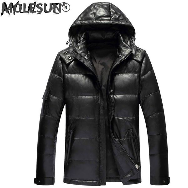 

men's leather & faux akoosun 2021 real jacket men hooded autumn winter sheepskin coat for duck down veste cuir homme yzx1926 kj, Black