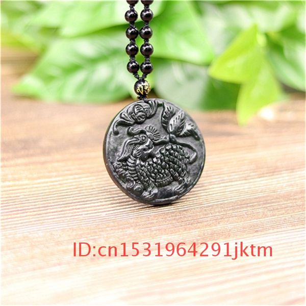 

pendant men charm for gifts amulet natural chinese jewelry obsidian green necklace hand-carved kirin accessories jade black, Silver