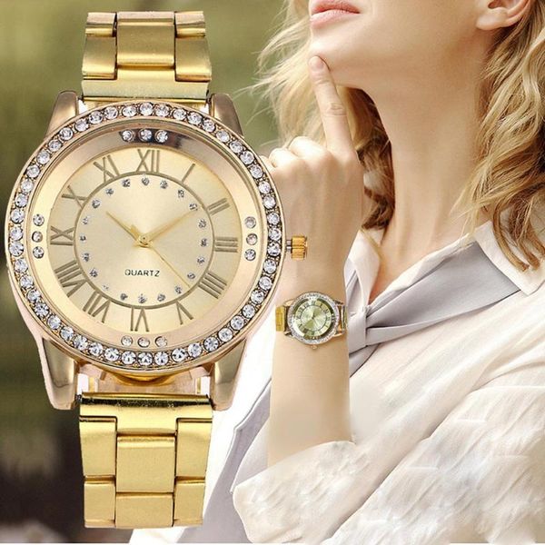 Neutral Quarz Uhren Männer Frauen Diamant Gold Uhr Edelstahl Analogmode Für Geschenkuhr Armbanduhren