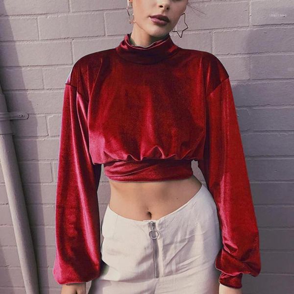 

women's hoodies & sweatshirts 2021 velour high collar exposed navel long sleeve short hoody pullover sweatshirt woman, Black
