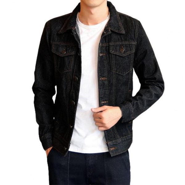 

men's jackets cool pockets coats denim jacket men solid color turn-down collar cardigan single-breasted coat for autumn, Black;brown
