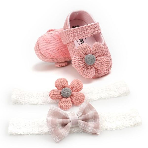 

first walkers 1set baby shoes headband set flower princess kids girl crib soft sole non slip infant toddler hairband
