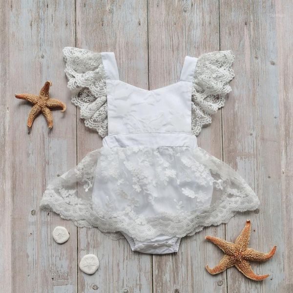 

rompers 0-18m baby girl lace embroidery white bodysuit dress ruffles sleeve backless bandage jumpsuits summer princess clothes, Blue