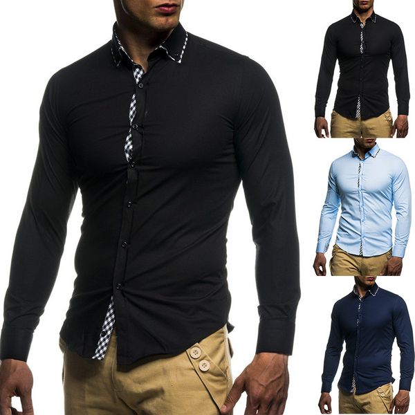 

men's turn down collar long color cardigan 2 pieces thin shirt, White;black