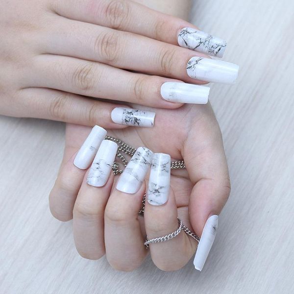 

false nails nail art sheets wearing long marble pattern finished patches 24pcs accessories, Red;gold