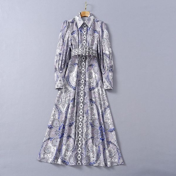 

casual dresses european and american women's wear winter style lantern sleeves long retro floral print belted dress qtmo, Black;gray