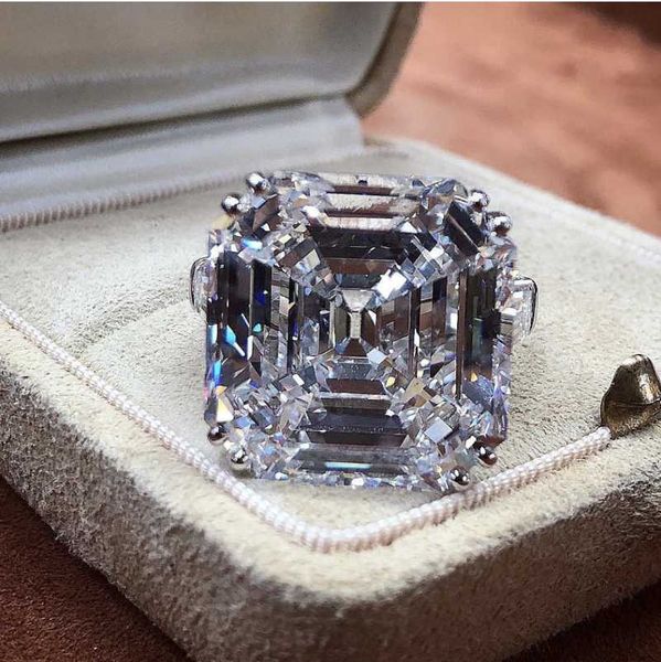 

cluster rings original 925 silver square ring 5ct asscher cut created moissanite wedding engagement cocktail women z finger jewelry, Golden;silver