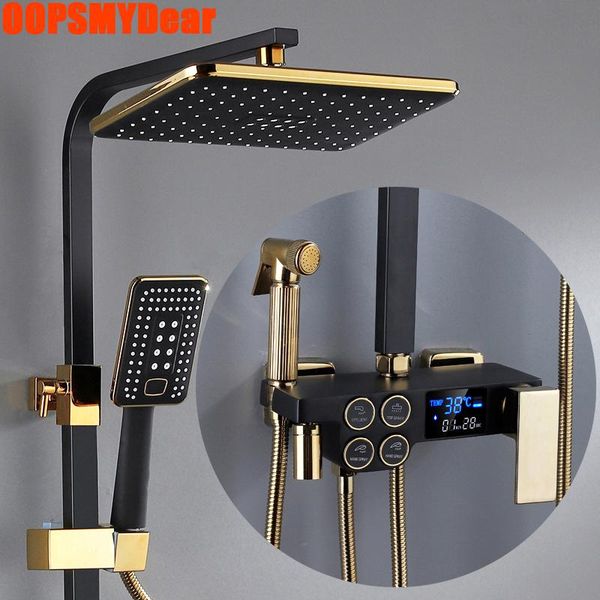 

smart thermostatic shower system bathroom cold digital set wall mount mixer rainshower square head spa rainfall grifo sets
