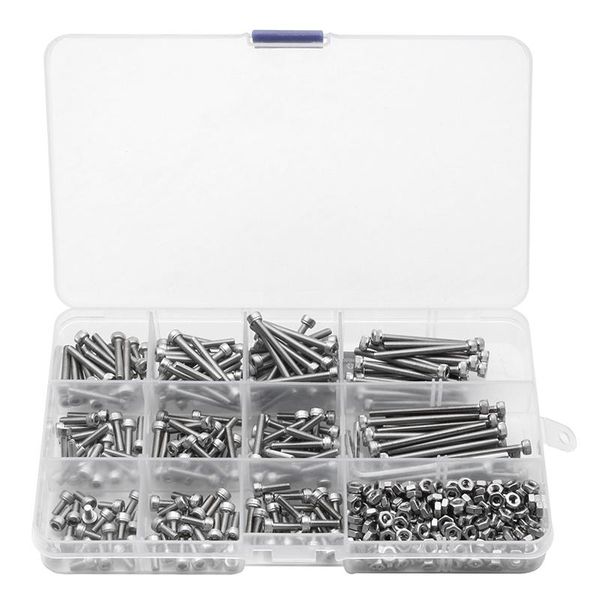 

440pcs m3 304 stainless steel hex bolts socket head cap screws wrench nuts assortment kit screw storage boxes & bins