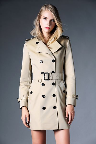 

women's trench coats long classic windbreaker waterproof british high-end english style autumn winter gabadian solid color size coat f6, Tan;black