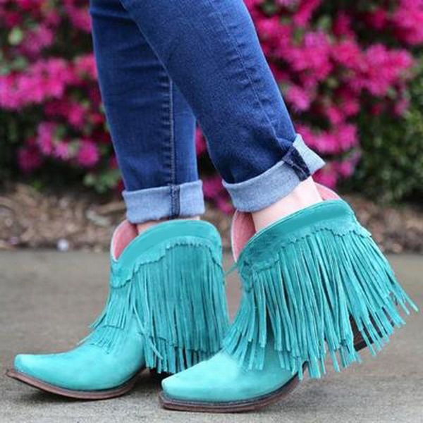 

boots vogue women fringe ankle retro solid suede low heel female autumn zipper casual booties shoes ladies 35-53, Black