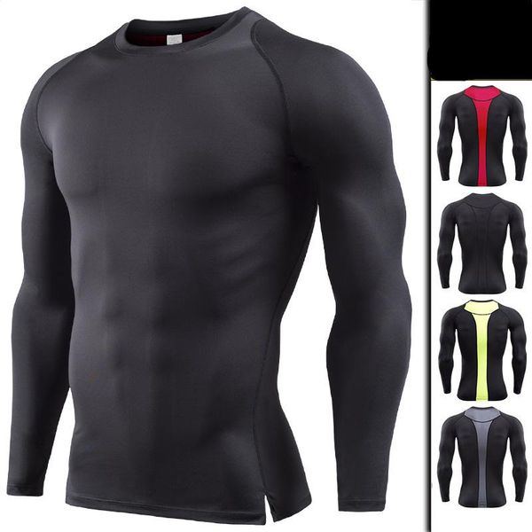 

men's long sleeve t-shirt compression fitness running tights bodybuilding gym cycling clothing pro sports shirts jerseys, Black;blue