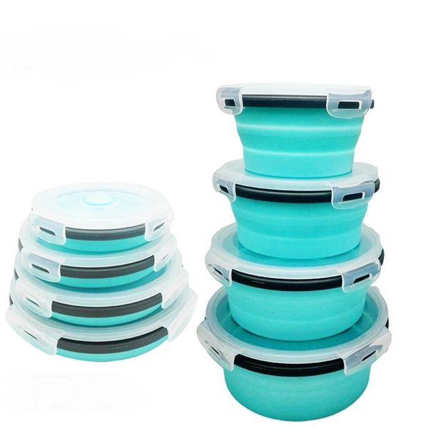 

dinnerware sets round silicone folding lunch box set microwave portable container bowl salad snack with lid cf-103