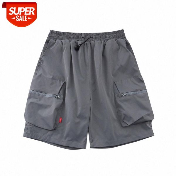 

solid color multi-pocket casual shorts men's sports pants american style loose straight five-point #te3p, Black