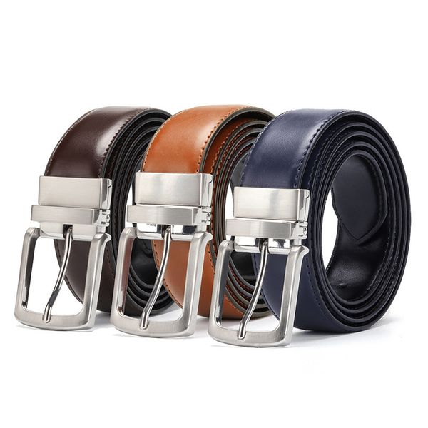 

belt men's rotary pin buckle belt double side body cow leather, Black;brown