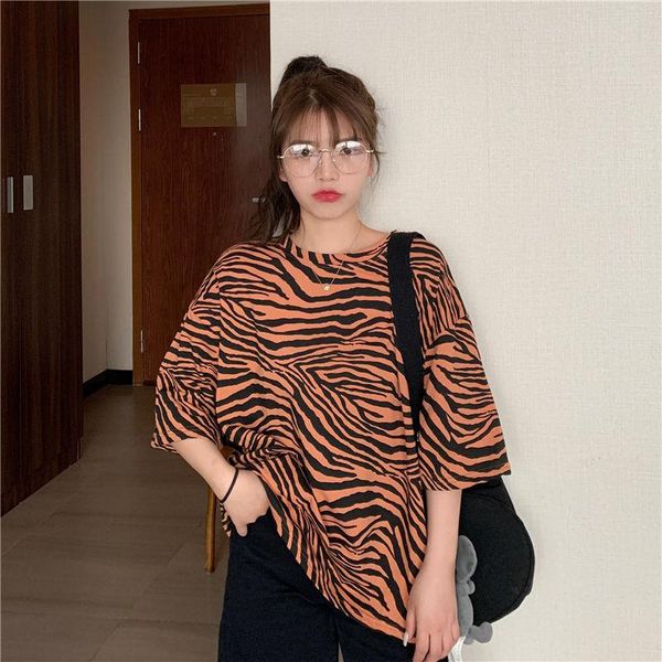 

summer women's zebra stripe short sleeve t-shirt for female students, White
