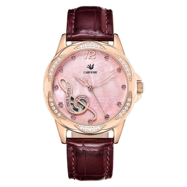 

carfenie mechanical women bracelet watch skeleton automatic wristwatch mesh stainless steel band female clock chic reloj mujer, Slivery;brown