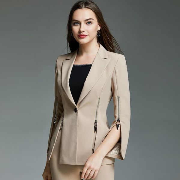 

spring and autumn one button suit jacket women generous zipper fashion black short office lady slim coat women's jackets, Black;brown