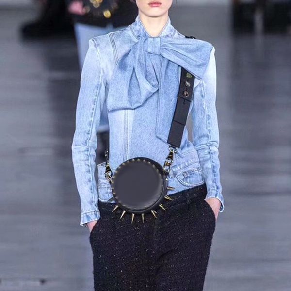 

blouses runway wild woman three-dimensional decorative bow back zipper like old denim top female shirt, White