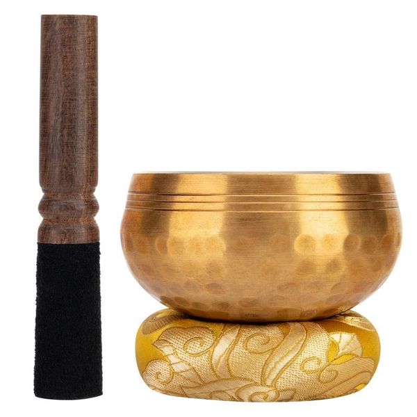 

trekking poles tibetan singing bowl set with dual-end stroker cushion for meditation yoga spiritual healing mindfulness,yellow